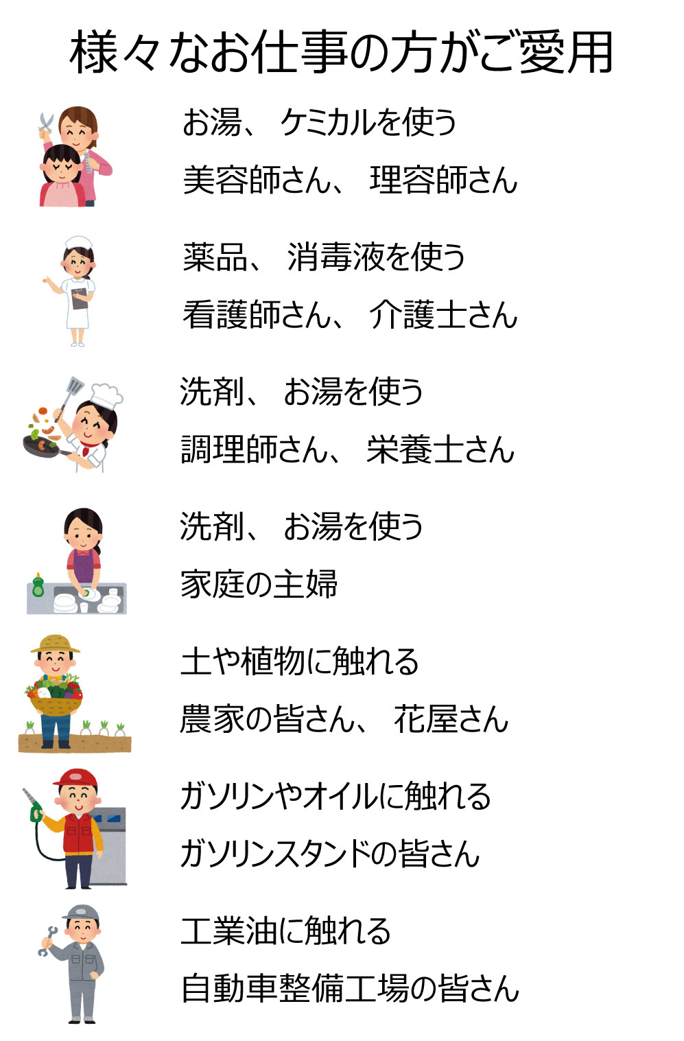 様々なお仕事の方がご愛用